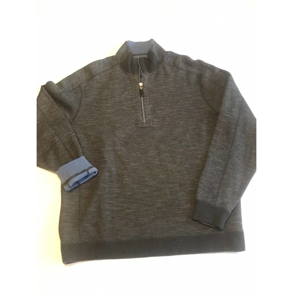 Tommy Bahama Reversible Sweater Mens XL Gray Blue 1/4 Zip No Size Tag